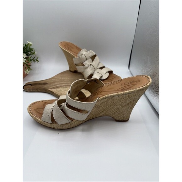 Born Sandals Tan Leather Woven Wedge Block Heel Slip-on Cross Strap Women Sz 9 - Picture 5 of 13